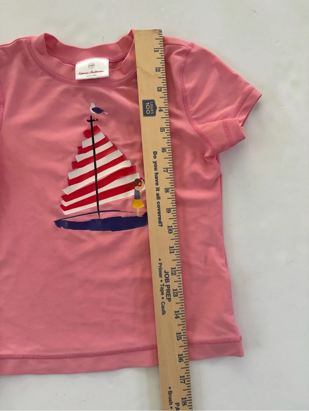Hanna Andersson Girl 120 (8 US) Swim Shirt pink Sailboat #7451